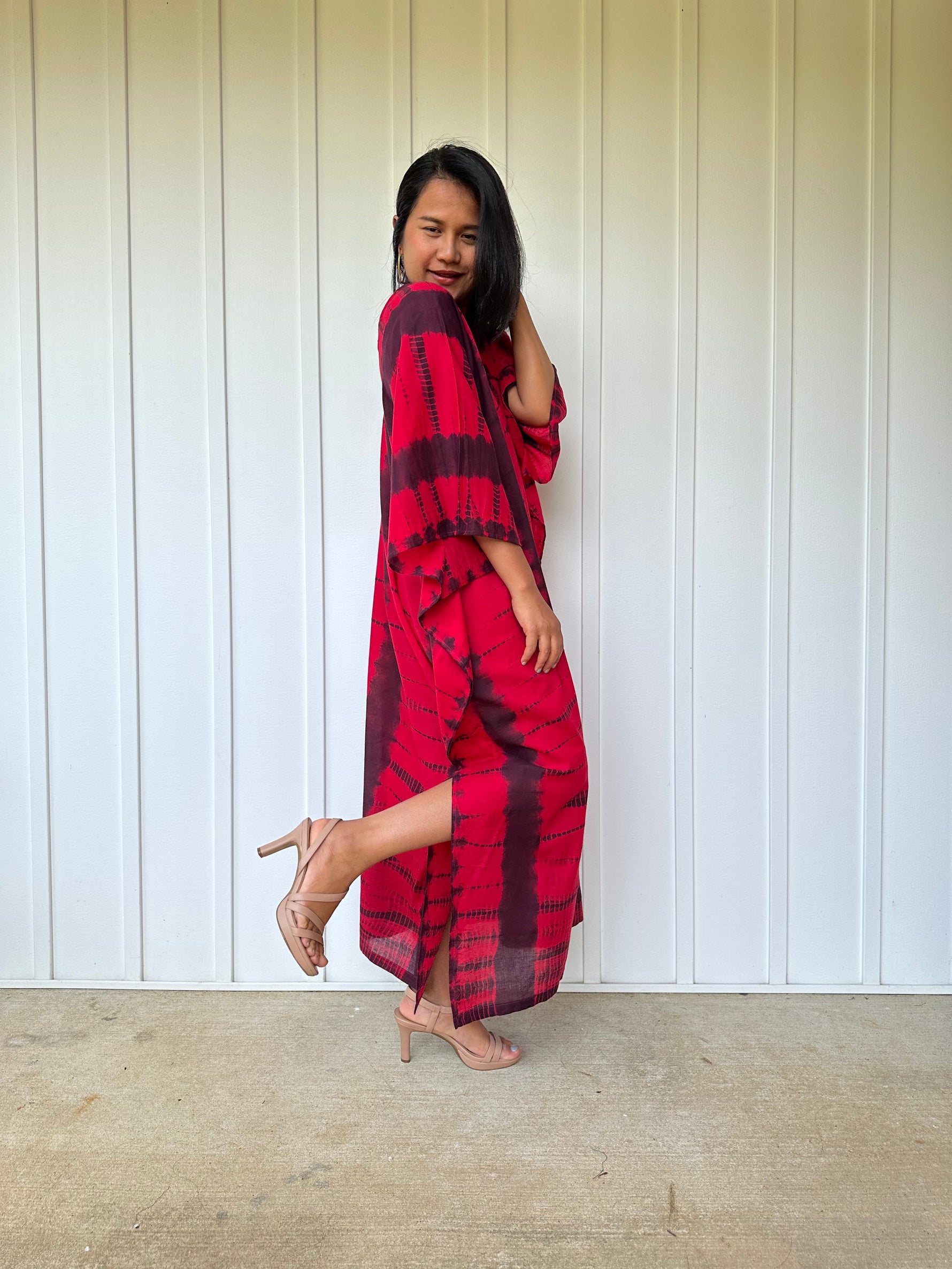 MALA handworks Olena semi sheer Kaftan in Red and Black Tie Dye