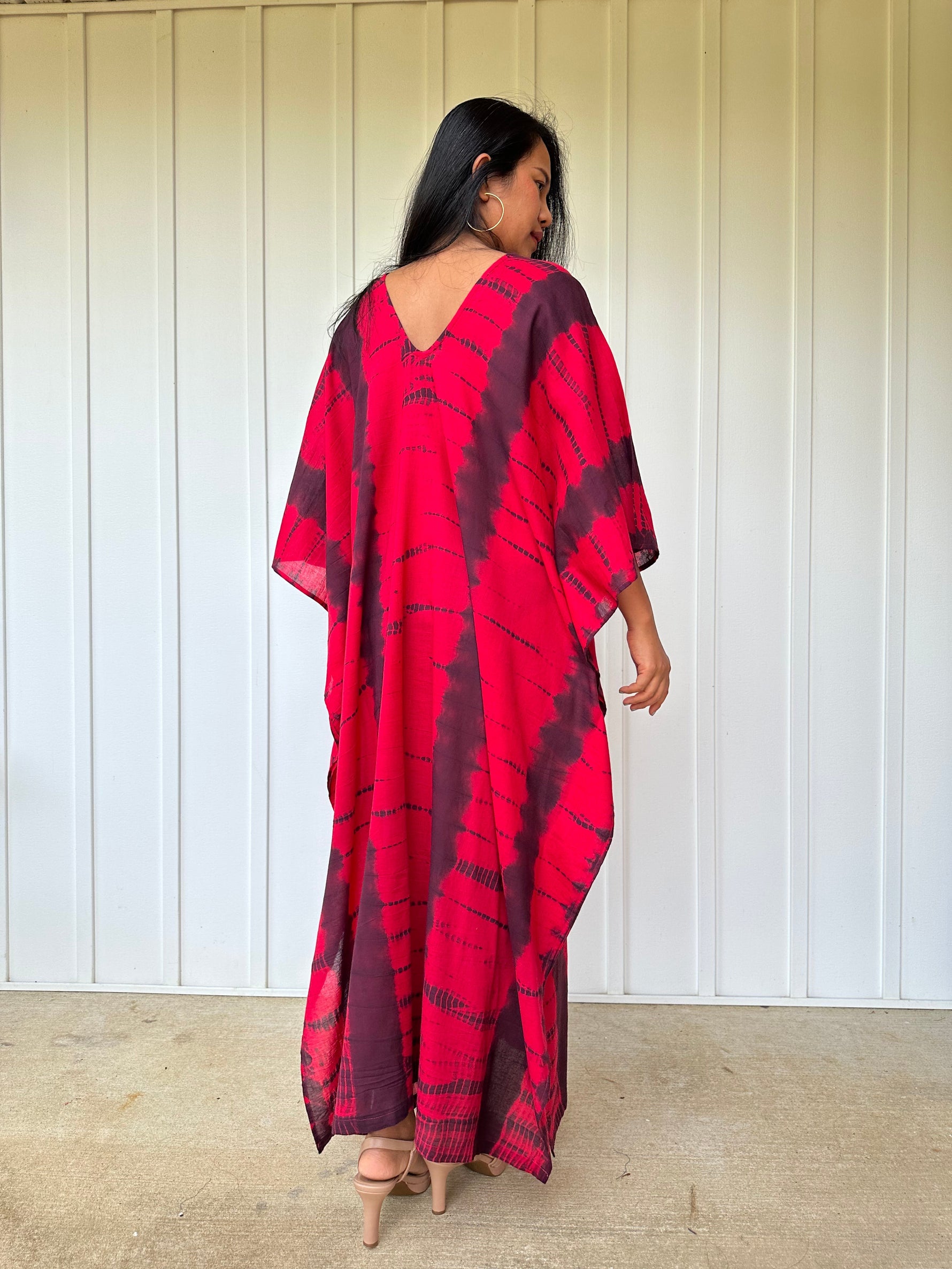 MALA handworks Olena semi sheer Kaftan in Red and Black Tie Dye