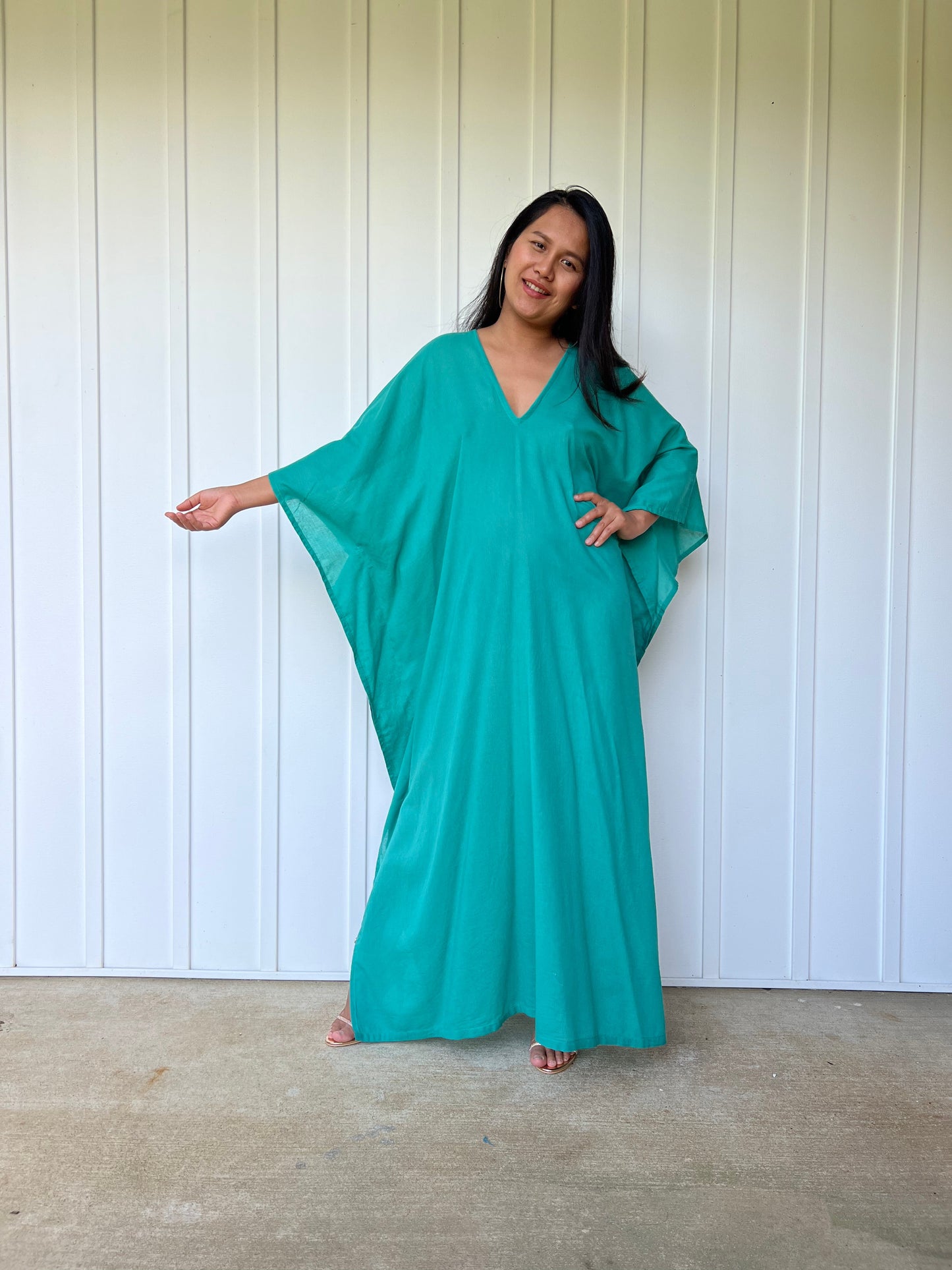 MALA handworks Olena semi sheer Kaftan in Teal Green