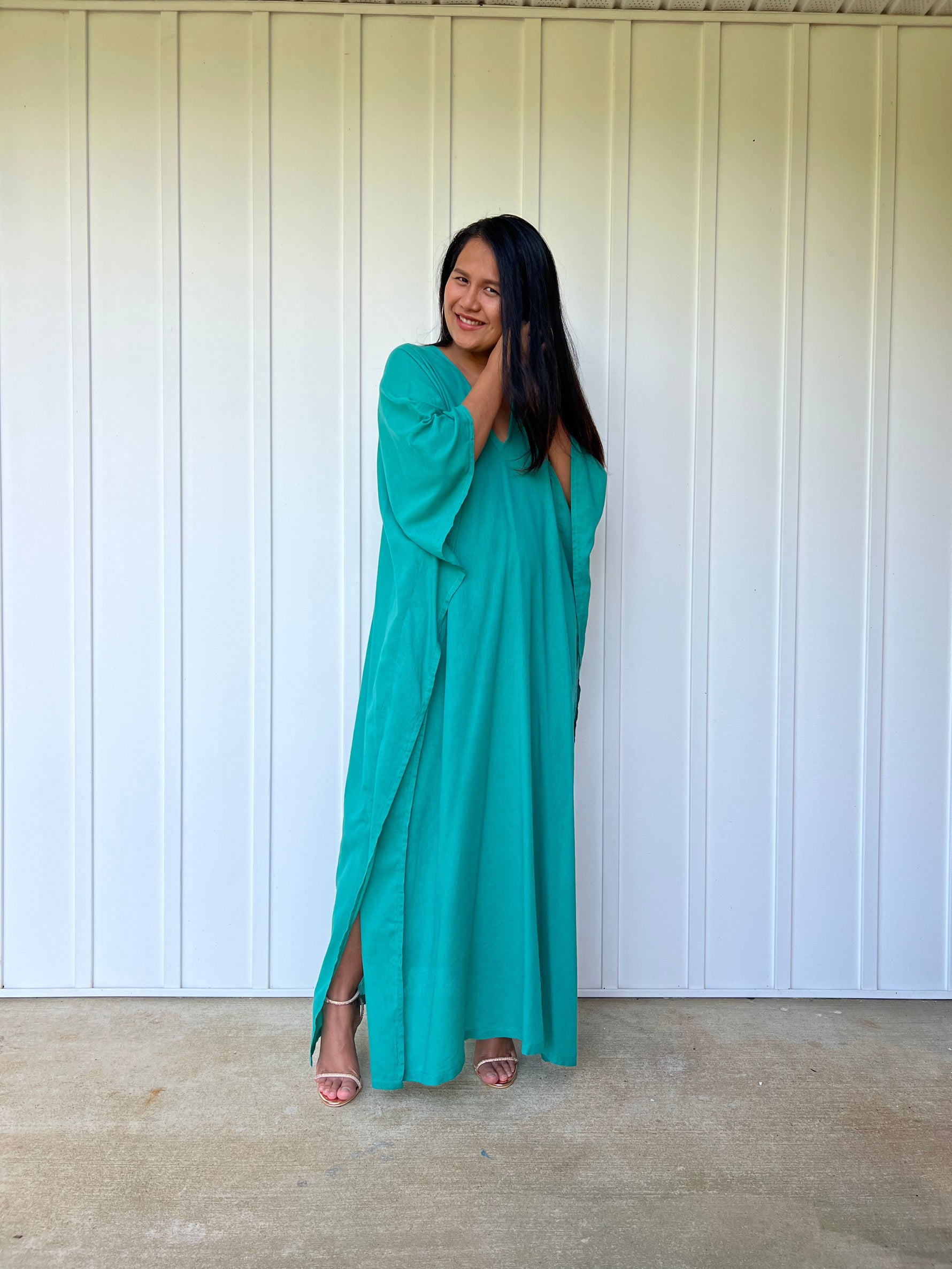 MALA handworks Olena semi sheer Kaftan in Teal Green