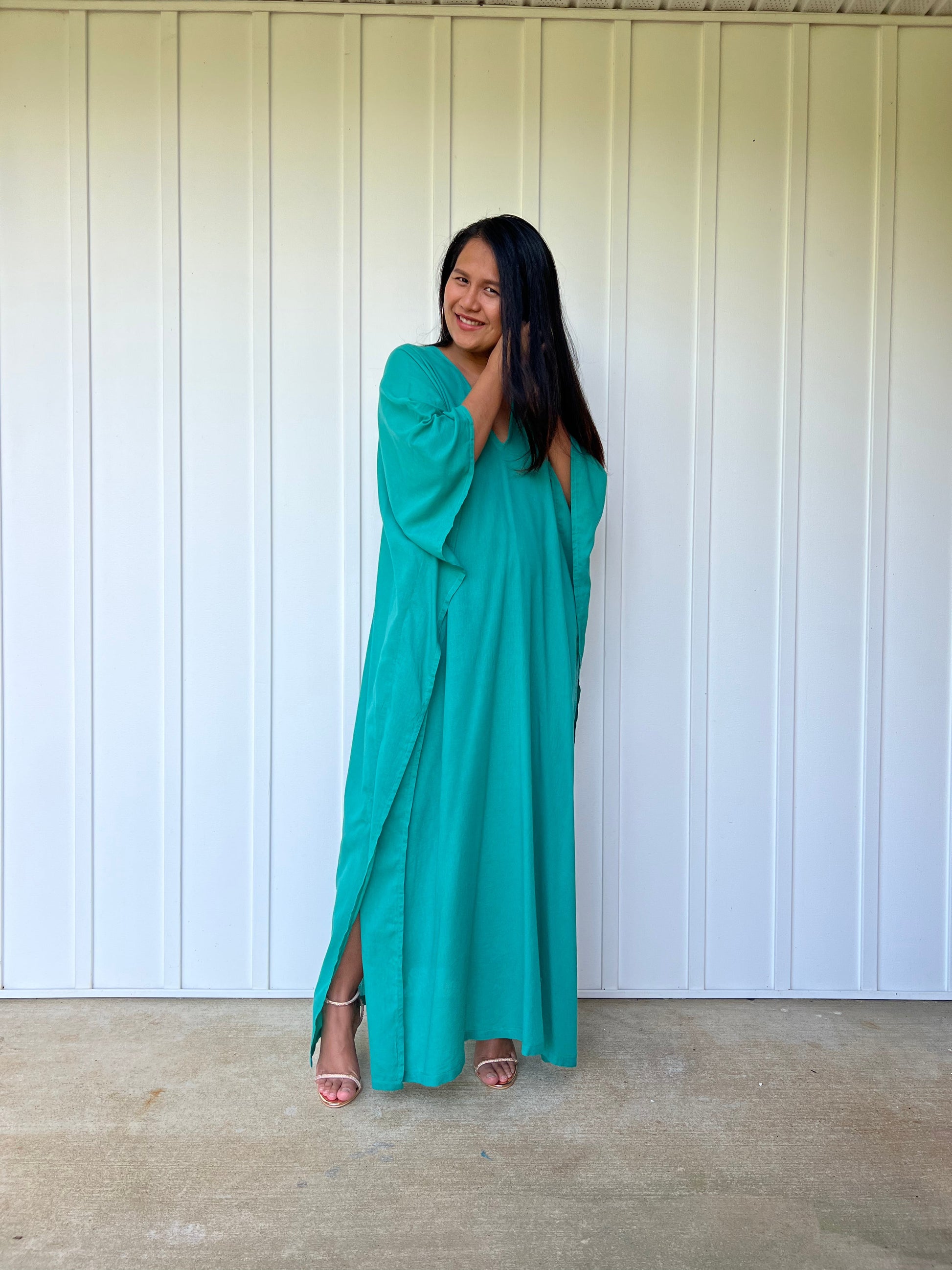 MALA handworks Olena semi sheer Kaftan in Teal Green