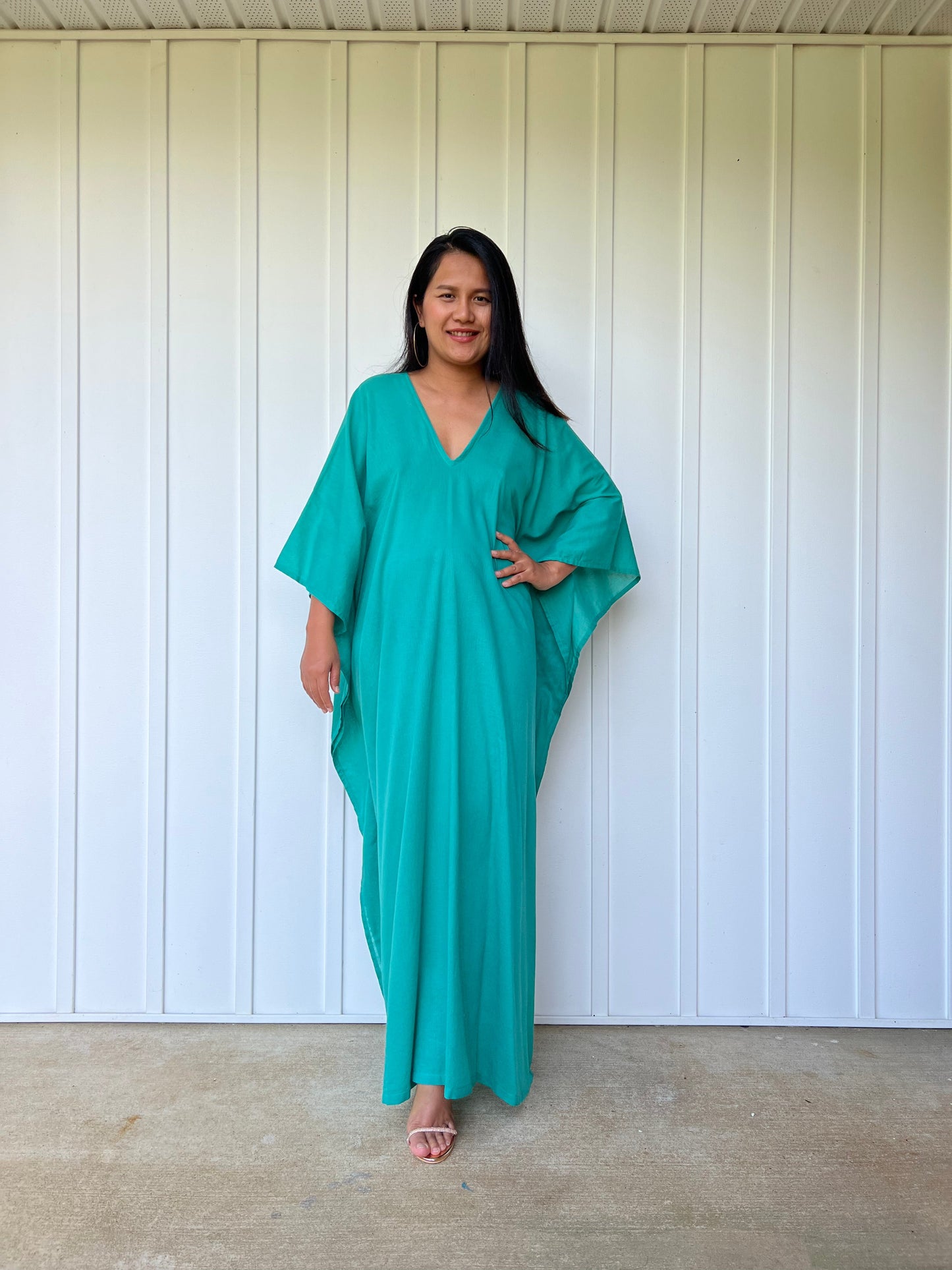 MALA handworks Olena semi sheer Kaftan in Teal Green