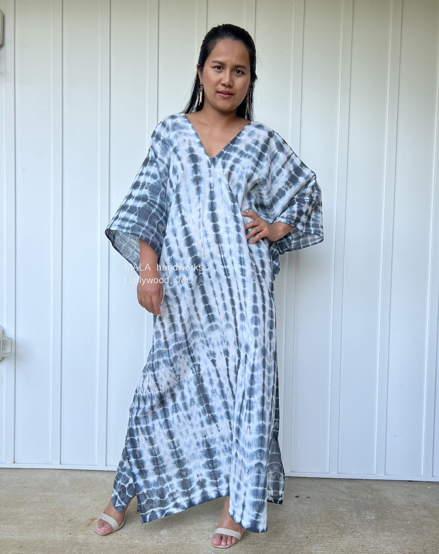 MALA handworks  Olena semi sheer Kaftan in White and Black Tie Dye