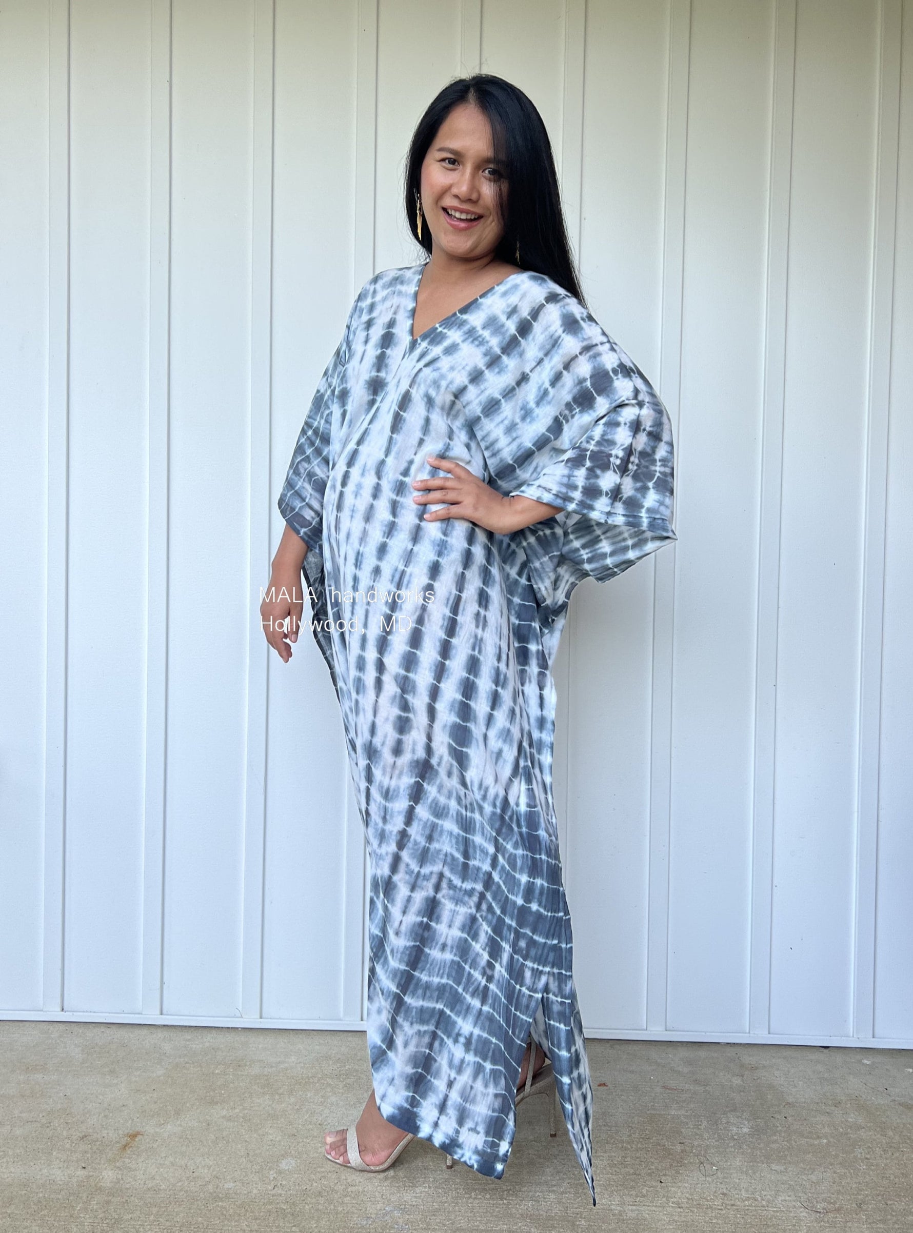 MALA handworks  Olena semi sheer Kaftan in White and Black Tie Dye