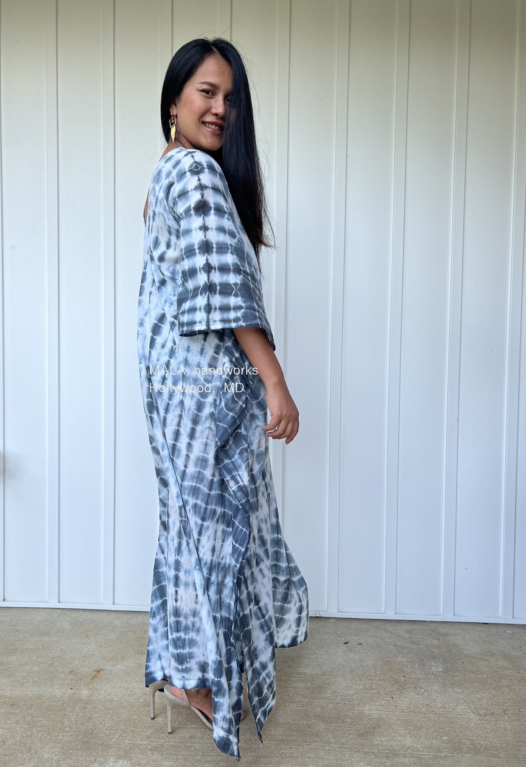 MALA handworks  Olena semi sheer Kaftan in White and Black Tie Dye