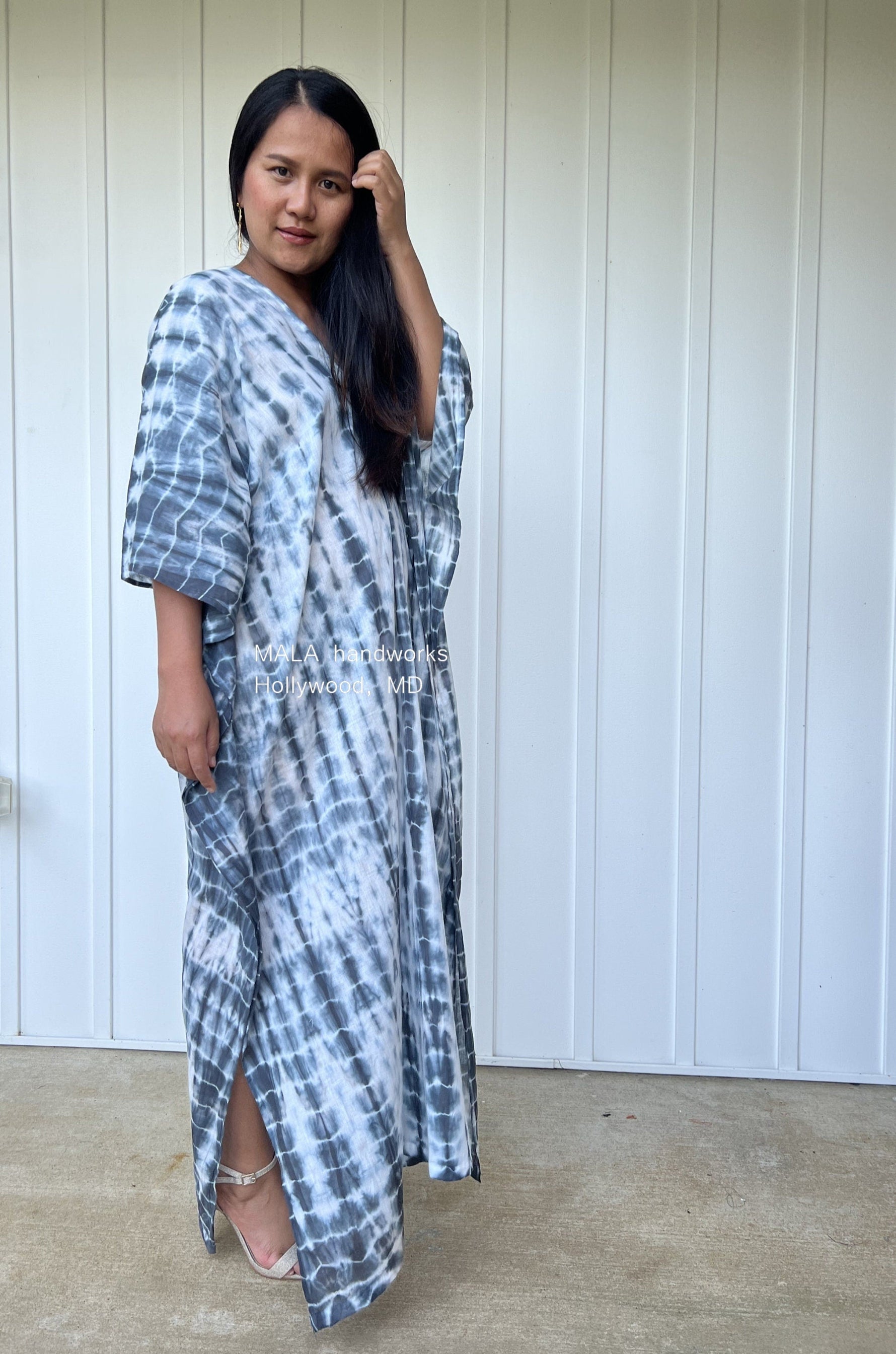 MALA handworks  Olena semi sheer Kaftan in White and Black Tie Dye