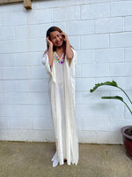 MALA handworks  Olena semi sheer Kaftan in White and Floral Hand Embroidery