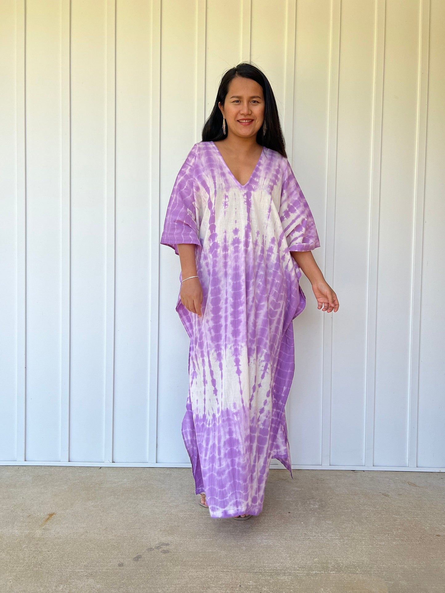 MALA handworks  Olena semi sheer Kaftan in White and Purple Tie Dye
