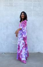 MALA handworks  Olena semi sheer Kaftan in White and Purple Tie Dye