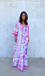 MALA handworks  Olena semi sheer Kaftan in White and Purple Tie Dye