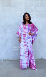 MALA handworks  Olena semi sheer Kaftan in White and Purple Tie Dye