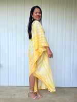 MALA handworks  Olena semi sheer Kaftan in White and Yellow Tie Dye