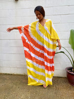 MALA handworks  Olena semi sheer Kaftan in White, Orange and Yellow Tie Dye