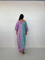 Mala Handworks Olivia Cotton Kaftan in Aqua and Fuchsia Tie Dye