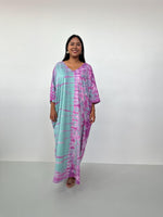 Mala Handworks Olivia Cotton Kaftan in Aqua and Fuchsia Tie Dye