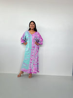 Mala Handworks Olivia Cotton Kaftan in Aqua and Fuchsia Tie Dye