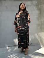 Mala Handworks Olivia Cotton Kaftan in Black and Apricot Tie Dye