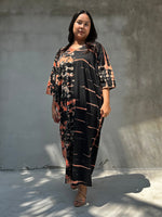 Mala Handworks Olivia Cotton Kaftan in Black and Apricot Tie Dye