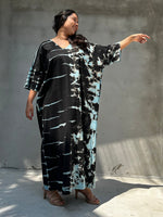 Mala Handworks Olivia Cotton Kaftan in Black and Aqua Tie Dye