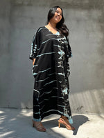 Mala Handworks Olivia Cotton Kaftan in Black and Aqua Tie Dye