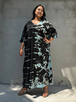 Mala Handworks Olivia Cotton Kaftan in Black and Aqua Tie Dye