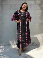 Mala Handworks Olivia Cotton Kaftan in Black and Fuchsia Tie Dye