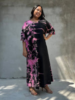 Mala Handworks Olivia Cotton Kaftan in Black and Pink Tie Dye