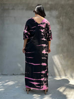 Mala Handworks Olivia Cotton Kaftan in Black and Pink Tie Dye