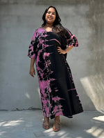 Mala Handworks Olivia Cotton Kaftan in Black and Pink Tie Dye