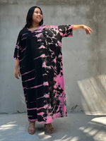 Mala Handworks Olivia Cotton Kaftan in Black and Pink Tie Dye