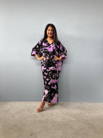 Mala Handworks Olivia Cotton Kaftan in Black and Purple Tie Dye
