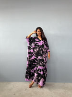 Mala Handworks Olivia Cotton Kaftan in Black and Purple Tie Dye