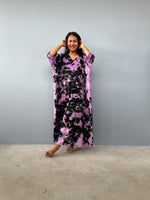 Mala Handworks Olivia Cotton Kaftan in Black and Purple Tie Dye