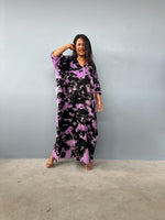 Mala Handworks Olivia Cotton Kaftan in Black and Purple Tie Dye