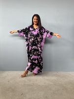Mala Handworks Olivia Cotton Kaftan in Black and Purple Tie Dye