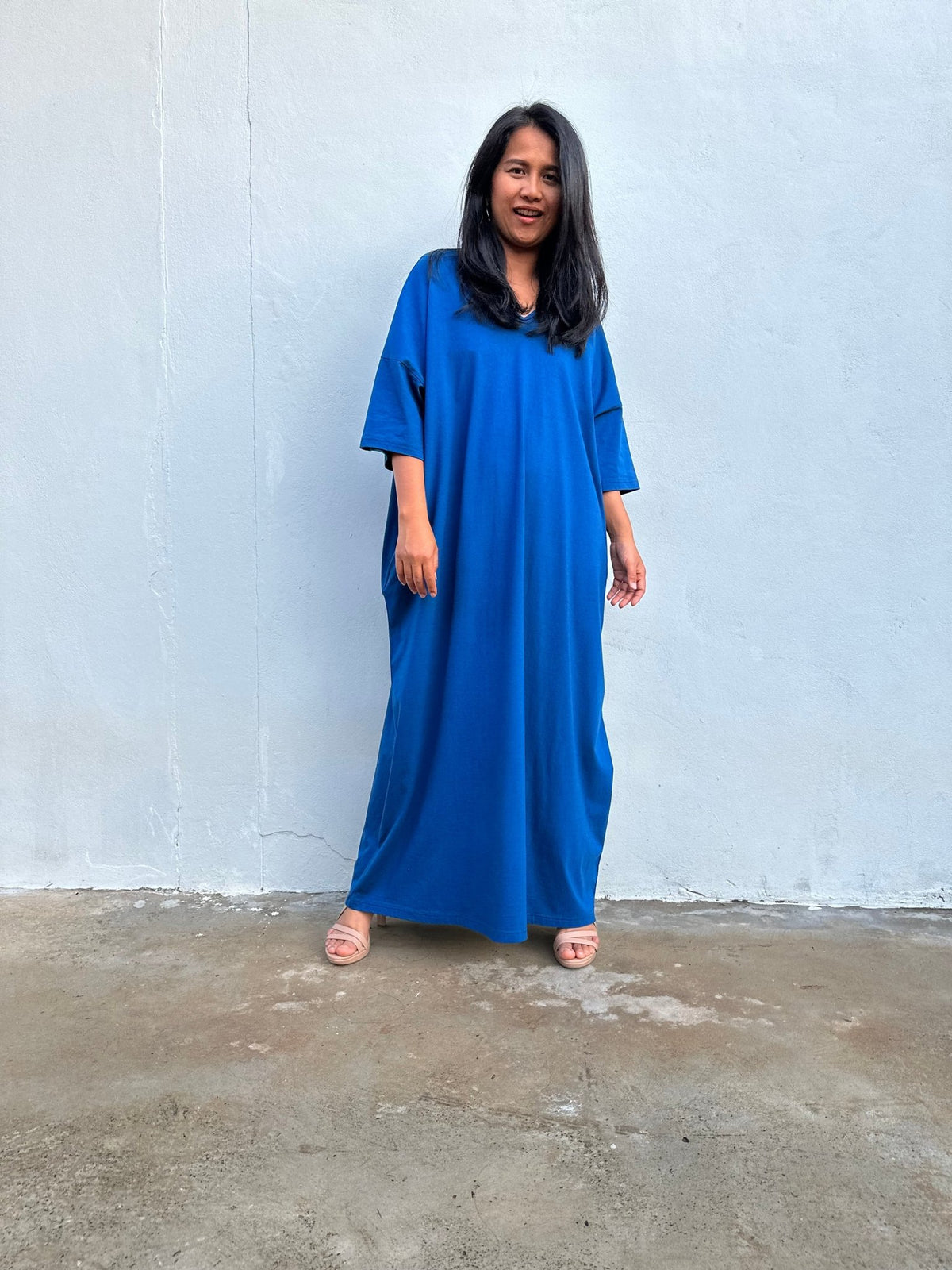 Olivia Cotton Kaftan in Cornflower Blue-CO-99-Mala Handworks