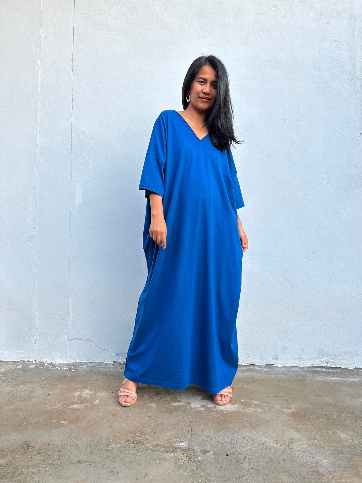 Olivia Cotton Kaftan in Cornflower Blue-CO-99-Mala Handworks