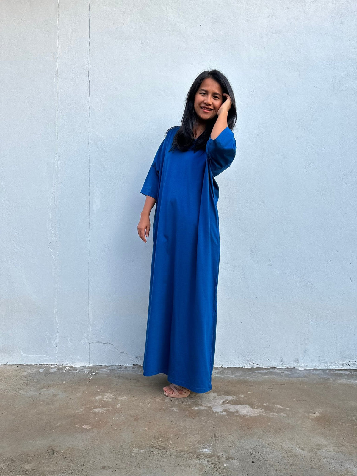 Olivia Cotton Kaftan in Cornflower Blue-CO-99-Mala Handworks
