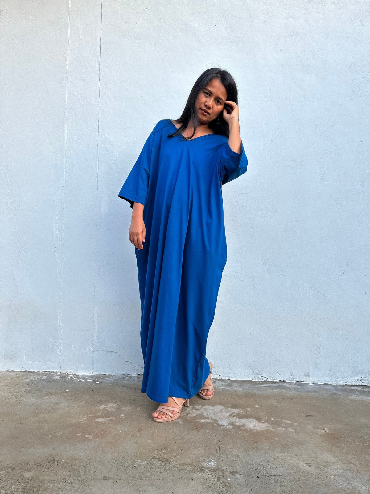 Olivia Cotton Kaftan in Cornflower Blue-CO-99-Mala Handworks