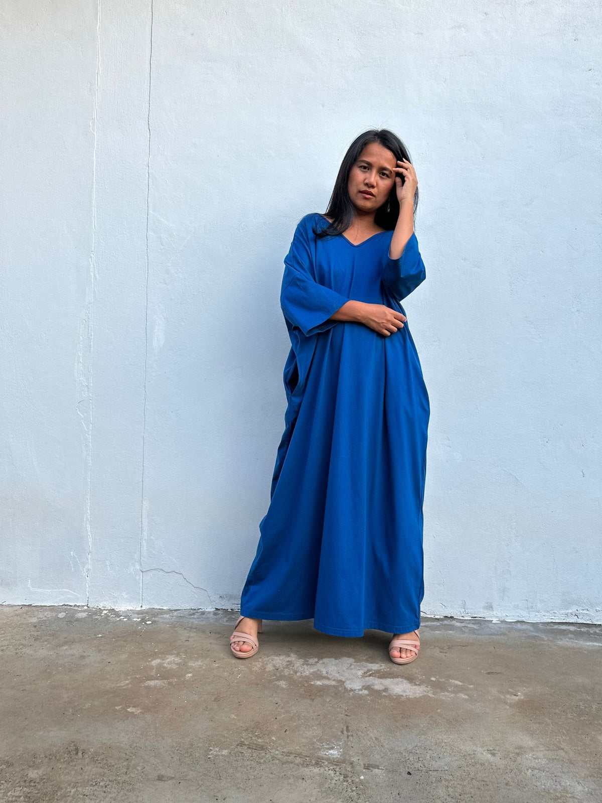 Olivia Cotton Kaftan in Cornflower Blue-CO-99-Mala Handworks