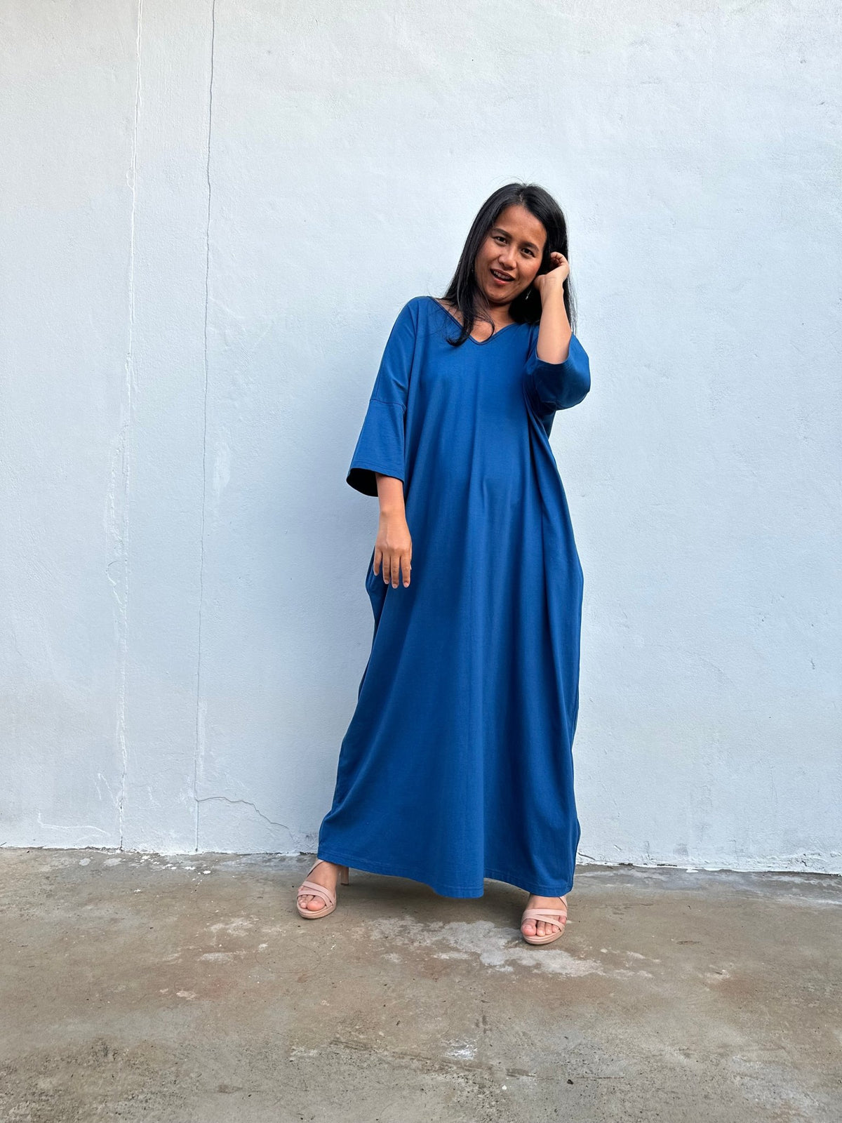 Olivia Cotton Kaftan in Cornflower Blue-CO-99-Mala Handworks