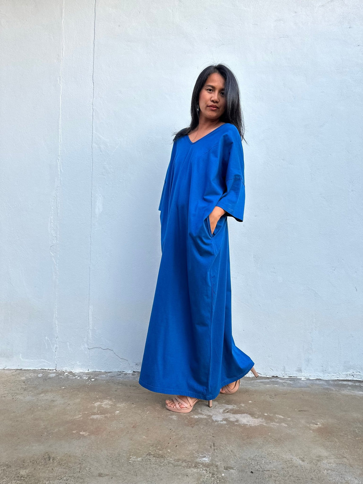 Olivia Cotton Kaftan in Cornflower Blue-CO-99-Mala Handworks