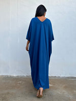 Olivia Cotton Kaftan in Cornflower Blue-CO-99-Mala Handworks