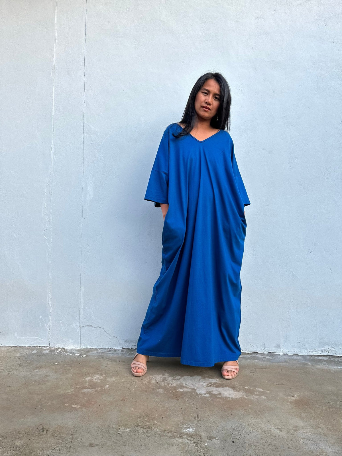 Olivia Cotton Kaftan in Cornflower Blue-CO-99-Mala Handworks