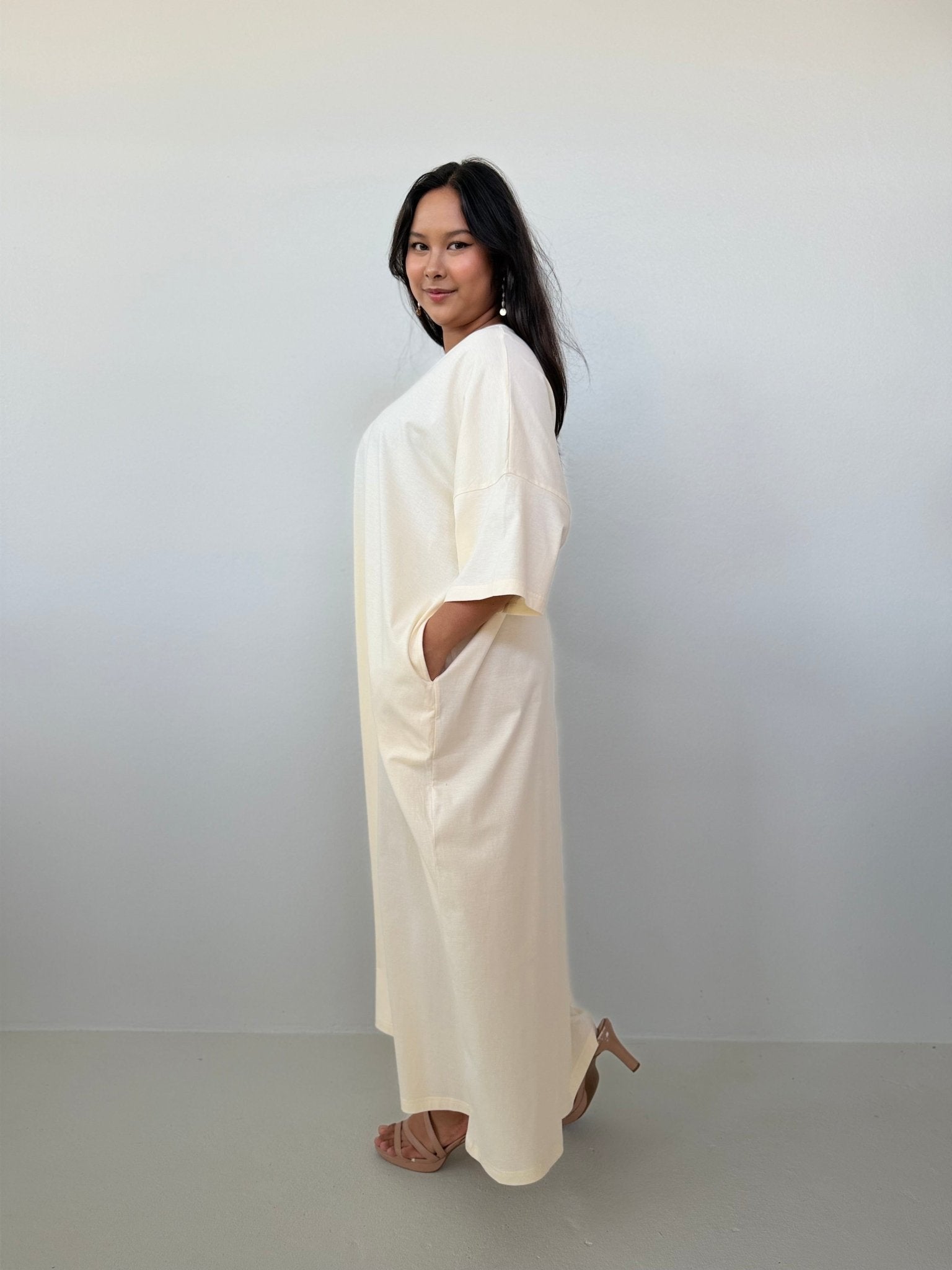 Mala Handworks Olivia Cotton Kaftan in Cream