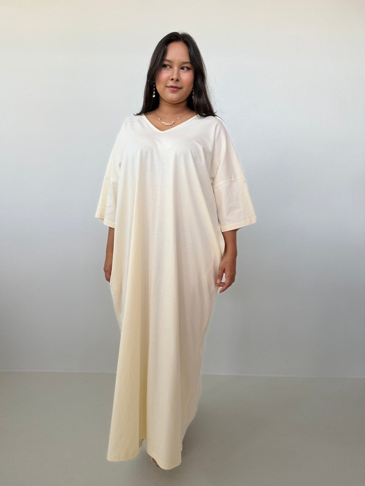Mala Handworks Olivia Cotton Kaftan in Cream