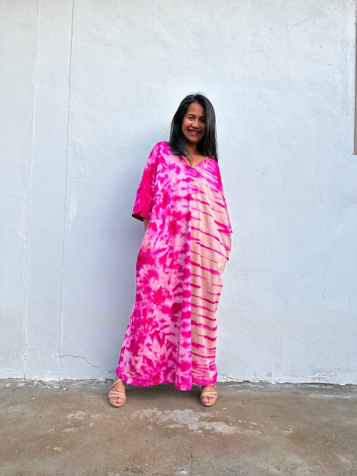 Olivia Cotton Kaftan in Fuchsia & Pink Tie Dye-CO-26-52-Mala Handworks