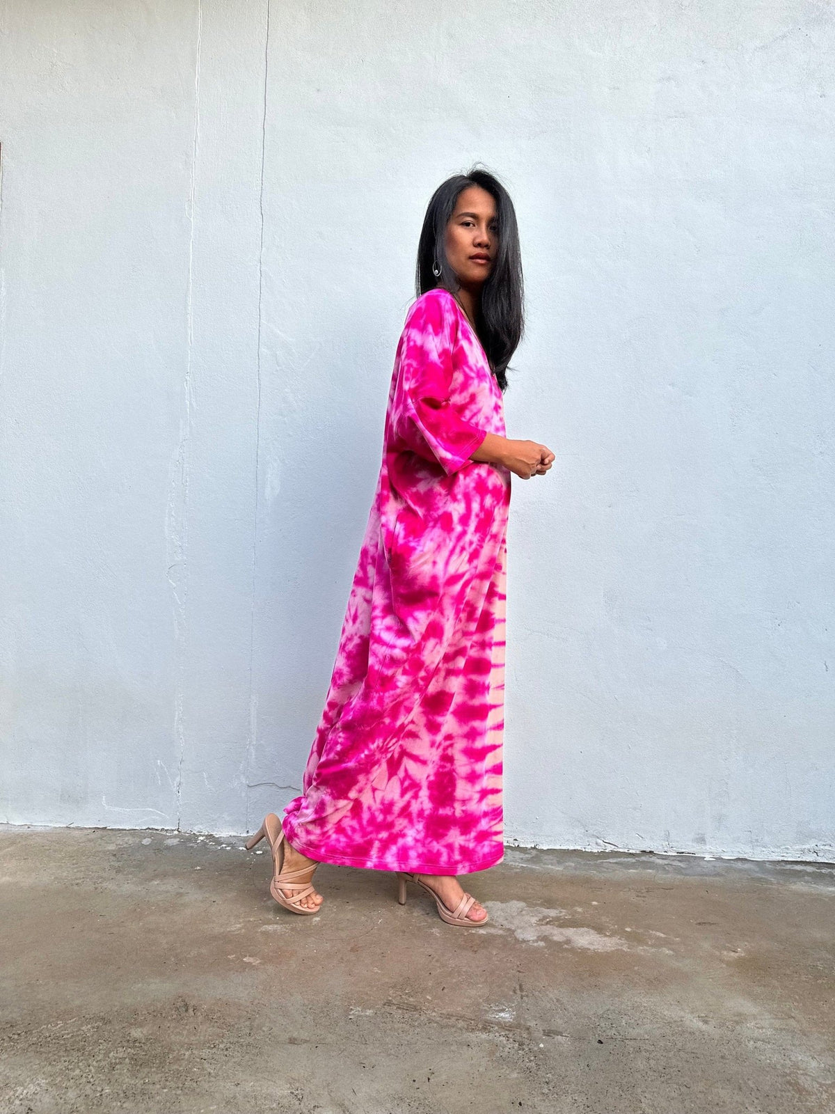 Olivia Cotton Kaftan in Fuchsia & Pink Tie Dye-CO-26-52-Mala Handworks