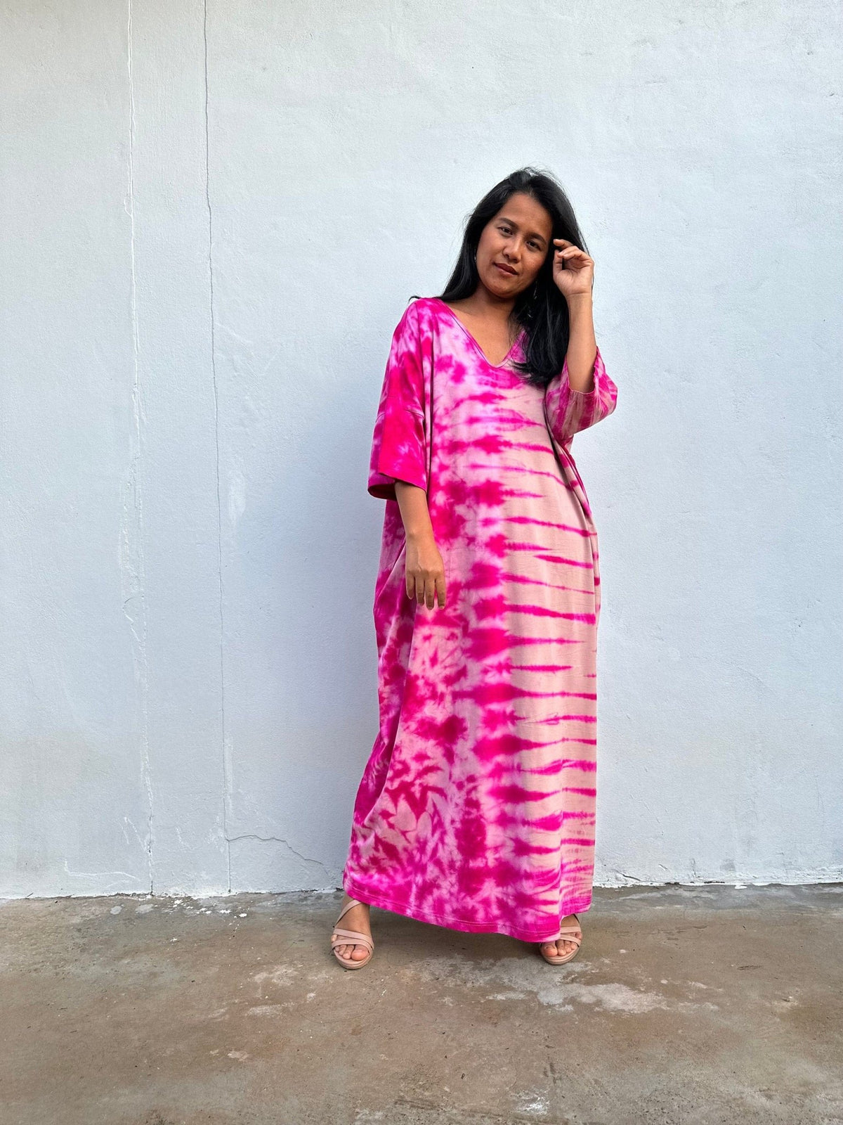 Olivia Cotton Kaftan in Fuchsia & Pink Tie Dye-CO-26-52-Mala Handworks