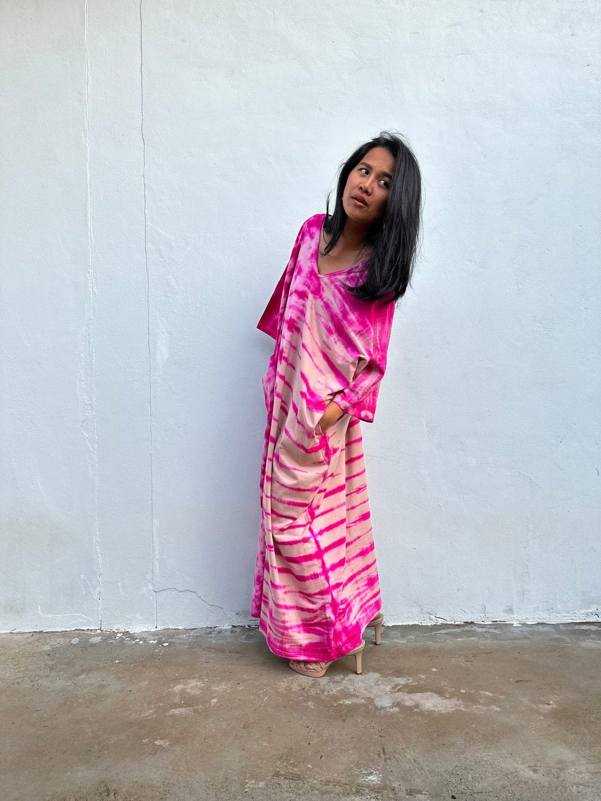 Olivia Cotton Kaftan in Fuchsia & Pink Tie Dye-CO-26-52-Mala Handworks